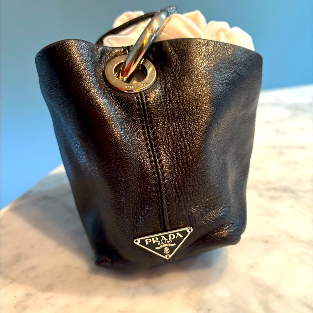 Prada Black Leather Bucket Bag